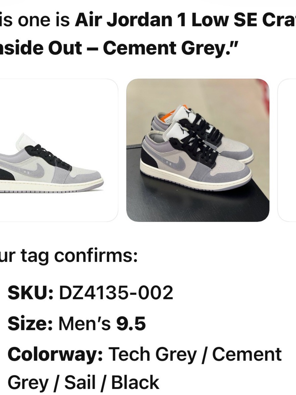 Jordan Air 1 Low - Tech Grey, Sail & Black